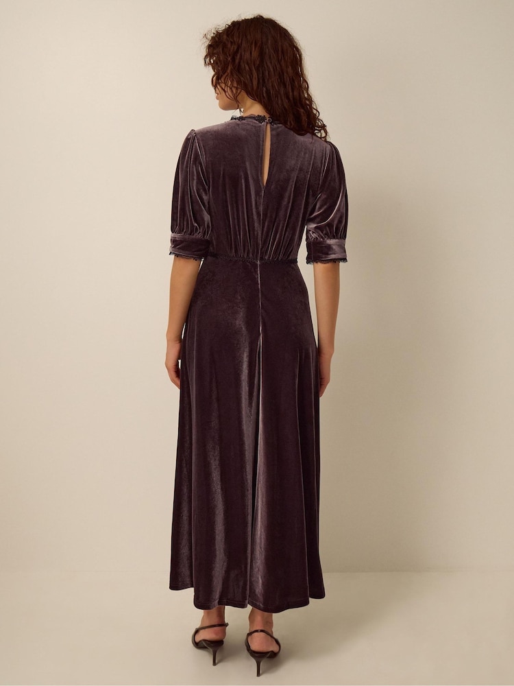 Monsoon Brown Vera V-Neck Velvet Midi Dress - Image 3 of 3 Monsoon Brown Vera V-Neck Velvet Midi Dress - Image 3 of 3