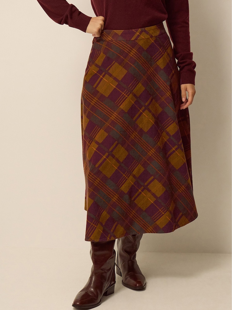 Monsoon Brown Melinda Check Print Corduroy Midi Skirt - Image 2 of 5
