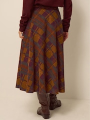 Monsoon Brown Melinda Check Print Corduroy Midi Skirt - Image 3 of 5