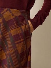 Monsoon Brown Melinda Check Print Corduroy Midi Skirt - Image 4 of 5