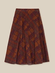 Monsoon Brown Melinda Check Print Corduroy Midi Skirt - Image 5 of 5