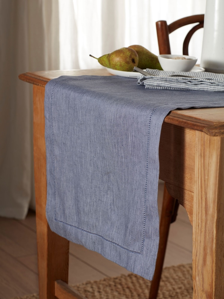 Secret Linen Store French Blue Twill Cotton Linen Table Runner - Image 1 of 3
