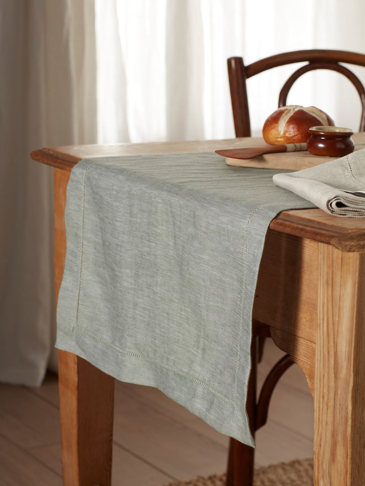 Secret Linen Store Olive Green Twill Cotton Linen Table Runner - Image 1 of 3 Secret Linen Store Olive Green Twill Cotton Linen Table Runner - Image 1 of 3