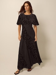 Monsoon Brown Adeline Devoré Polka Dot Maxi Dress - Image 1 of 3