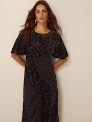 Monsoon Brown Adeline Devoré Polka Dot Maxi Dress - Image 2 of 3