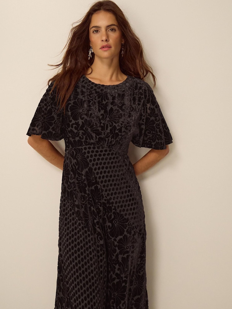 Monsoon Brown Adeline Devoré Polka Dot Maxi Dress - Image 2 of 3