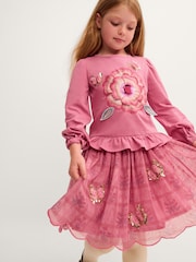Monsoon Pink Sequin Butterfly Long Sleeve Top & Disco Skirt Set - Image 1 of 4