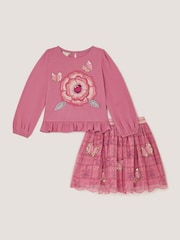 Monsoon Pink Sequin Butterfly Long Sleeve Top & Disco Skirt Set - Image 2 of 4