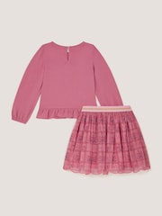 Monsoon Pink Sequin Butterfly Long Sleeve Top & Disco Skirt Set - Image 3 of 4