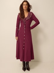 Monsoon Red Jaz Polka Dot Collar Jersey Midi Dress - Image 1 of 3