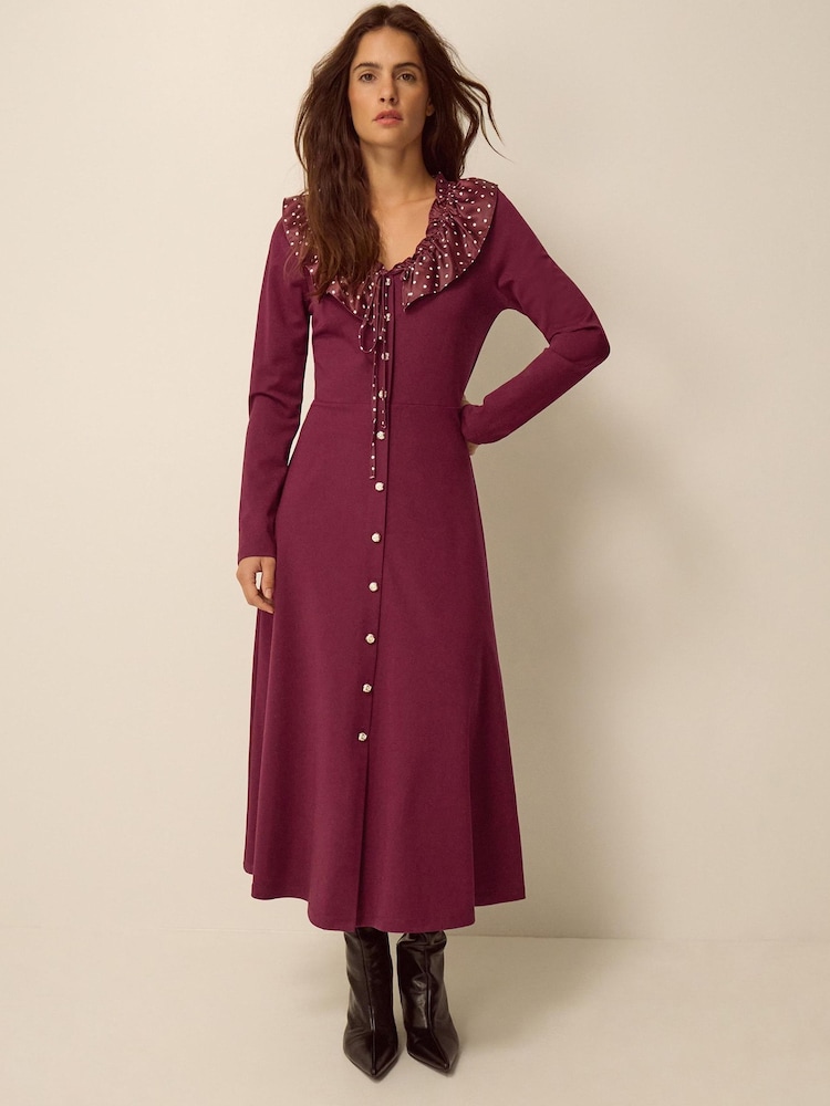 Monsoon Red Jaz Polka Dot Collar Jersey Midi Dress - Image 1 of 3 Monsoon Red Jaz Polka Dot Collar Jersey Midi Dress - Image 1 of 3