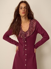 Monsoon Red Jaz Polka Dot Collar Jersey Midi Dress - Image 2 of 3