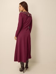 Monsoon Red Jaz Polka Dot Collar Jersey Midi Dress - Image 3 of 3