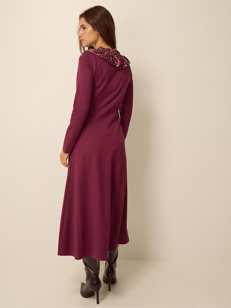 Monsoon Red Jaz Polka Dot Collar Jersey Midi Dress - Image 3 of 3 Monsoon Red Jaz Polka Dot Collar Jersey Midi Dress - Image 3 of 3