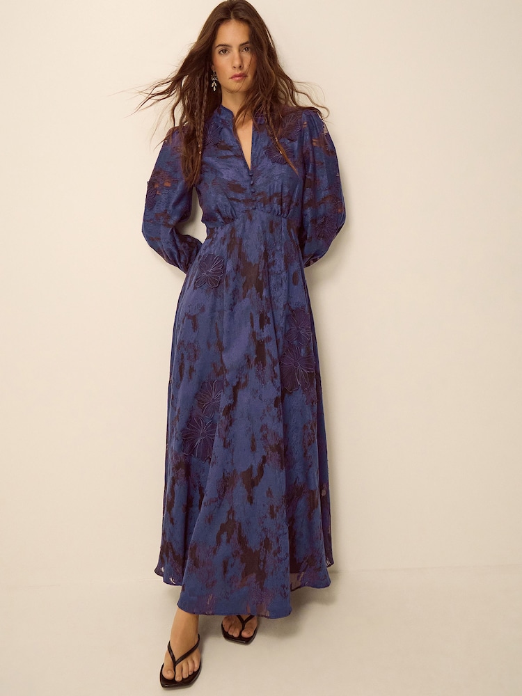 Monsoon Blue Glen Floral Jacquard Midi Dress - Image 1 of 5 Monsoon Blue Glen Floral Jacquard Midi Dress - Image 1 of 5
