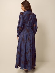 Monsoon Blue Glen Floral Jacquard Midi Dress - Image 2 of 5