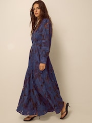 Monsoon Blue Glen Floral Jacquard Midi Dress - Image 3 of 5