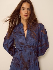 Monsoon Blue Glen Floral Jacquard Midi Dress - Image 4 of 5