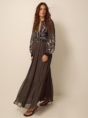 Monsoon Brown Josephine Embellished Maxi Dress - Image 1 of 4