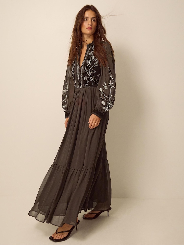 Monsoon Brown Josephine Embellished Maxi Dress - Image 1 of 4