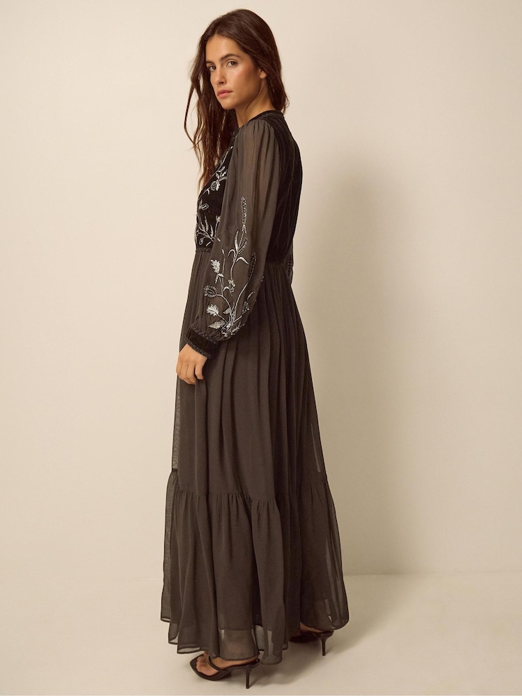 Monsoon Brown Josephine Embellished Maxi Dress - Image 2 of 4
