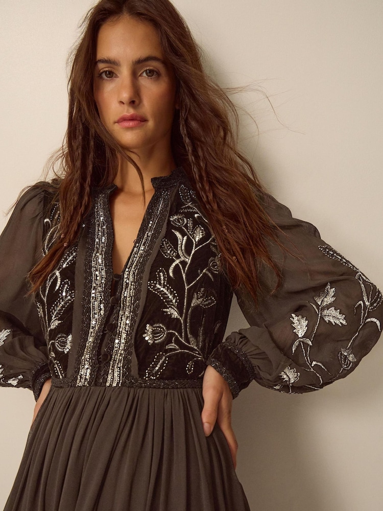 Monsoon Brown Josephine Embellished Maxi Dress - Image 4 of 4