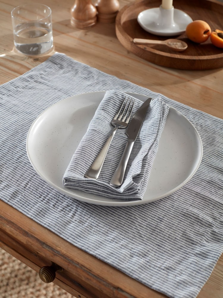 Secret Linen Store French Blue Sid Stripe Linen Placemat - Image 1 of 3 Secret Linen Store French Blue Sid Stripe Linen Placemat - Image 1 of 3