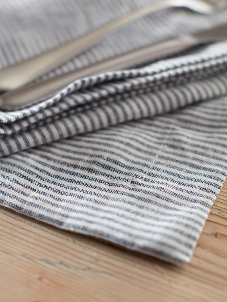 Secret Linen Store French Blue Sid Stripe Linen Placemat - Image 2 of 3 Secret Linen Store French Blue Sid Stripe Linen Placemat - Image 2 of 3