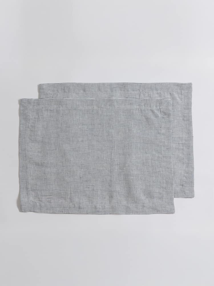 Secret Linen Store French Blue Sid Stripe Linen Placemat - Image 3 of 3 Secret Linen Store French Blue Sid Stripe Linen Placemat - Image 3 of 3