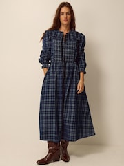 Monsoon Blue Ruth Check Corduroy Midi Dress - Image 1 of 3