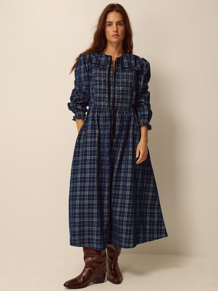 Monsoon Blue Ruth Check Corduroy Midi Dress - Image 1 of 3