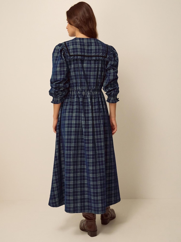 Monsoon Blue Ruth Check Corduroy Midi Dress - Image 2 of 3