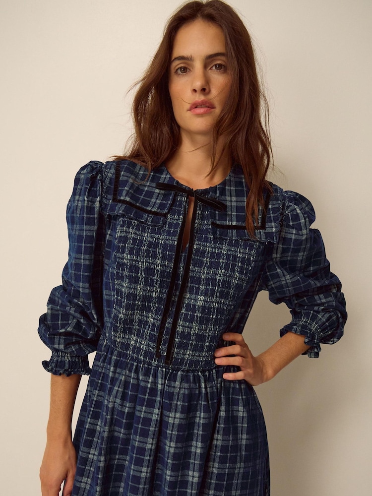 Monsoon Blue Ruth Check Corduroy Midi Dress - Image 3 of 3