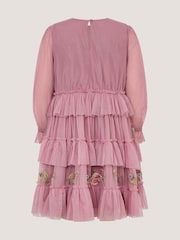 Monsoon Pink Sequin Embroidered Ruffle Mesh Dress - Image 3 of 4