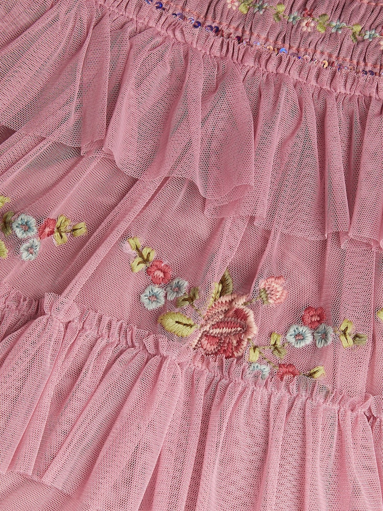 Monsoon Pink Sequin Embroidered Ruffle Mesh Dress - Image 4 of 4 Monsoon Pink Sequin Embroidered Ruffle Mesh Dress - Image 4 of 4