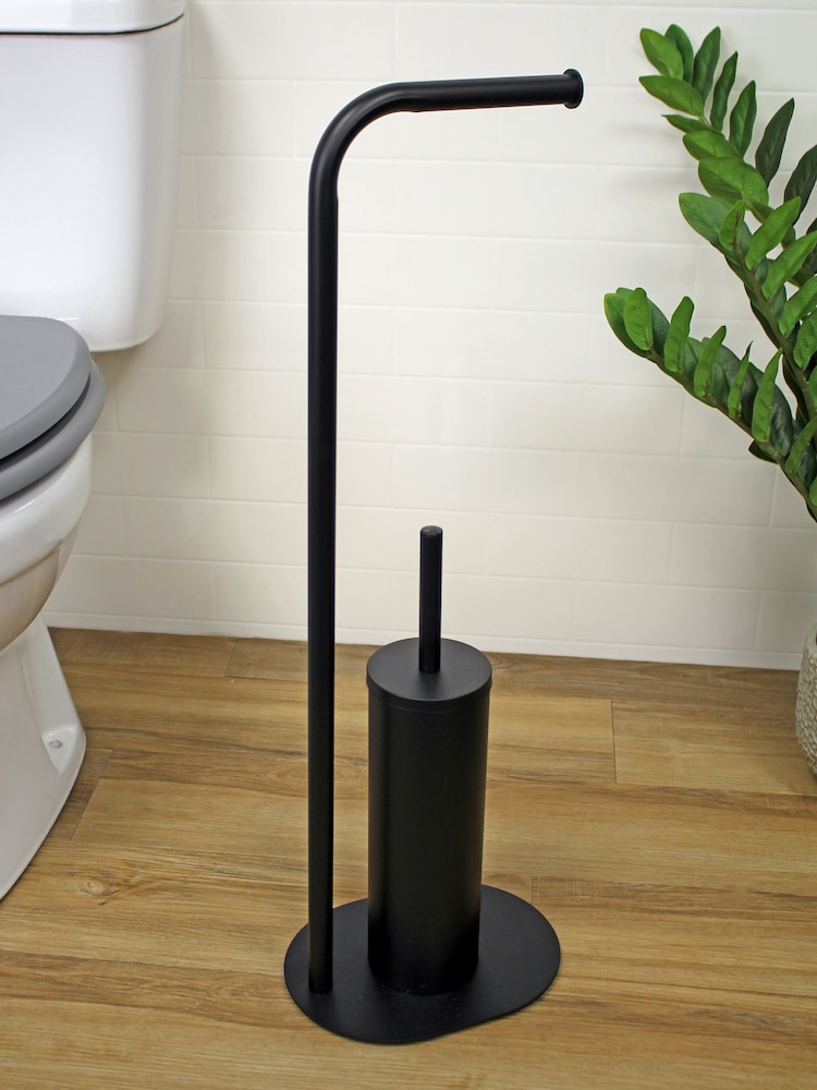 Showerdrape Black Aspen Freestanding Toilet Roll Holder and Brush Holder - Image 1 of 4