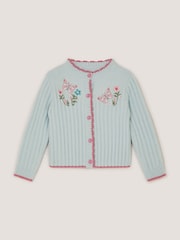 Monsoon Blue Butterfly Embroidered Knit Cardigan - Image 1 of 3