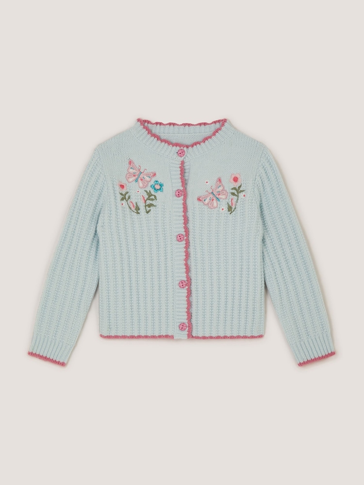 Monsoon Blue Butterfly Embroidered Knit Cardigan - Image 1 of 3 Monsoon Blue Butterfly Embroidered Knit Cardigan - Image 1 of 3