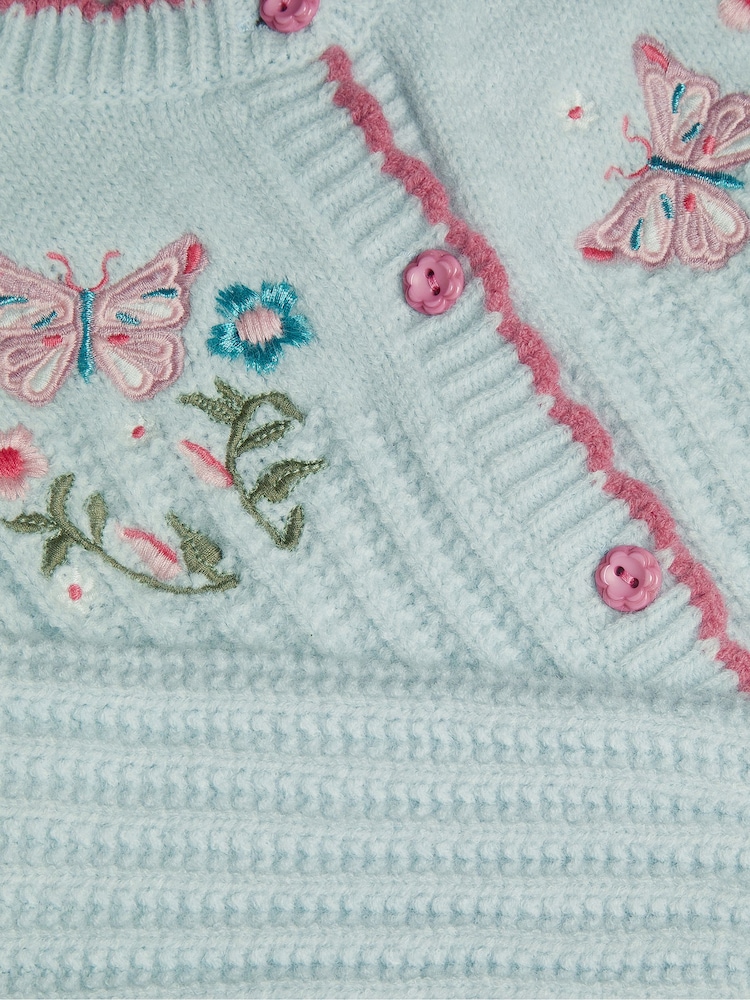 Monsoon Blue Butterfly Embroidered Knit Cardigan - Image 3 of 3 Monsoon Blue Butterfly Embroidered Knit Cardigan - Image 3 of 3