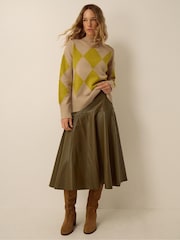 Monsoon Green Dianne Faux Leather Midi Skirt - Image 1 of 3
