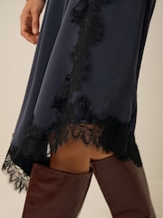 Monsoon Blue Suzy Lace Satin Midi Dress - Image 2 of 4