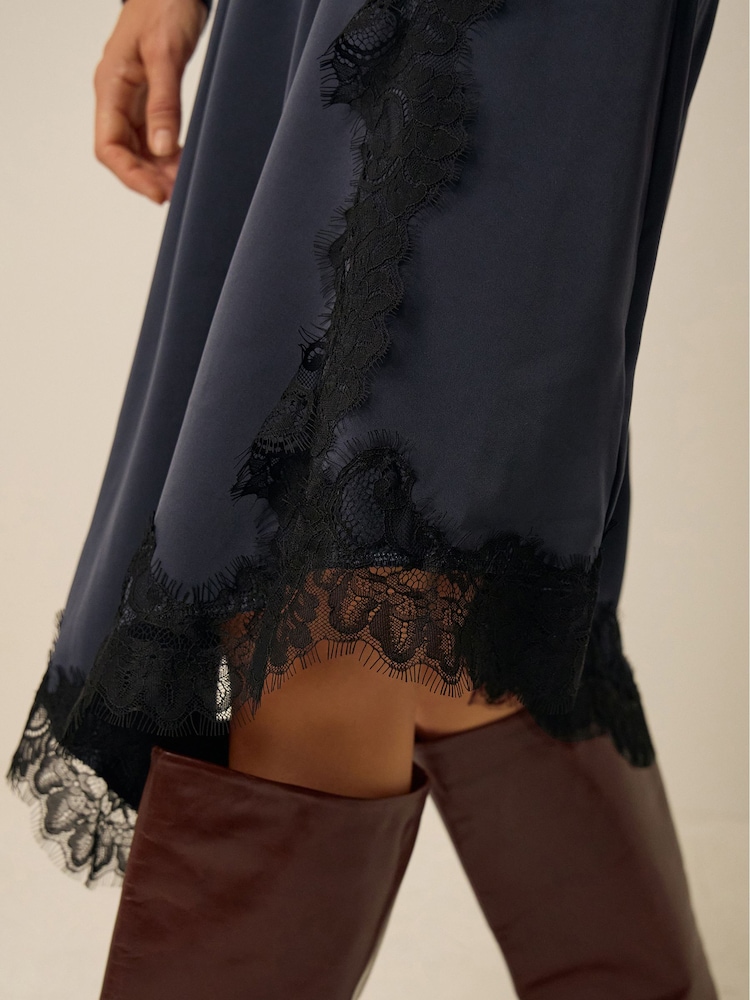Monsoon Blue Suzy Lace Satin Midi Dress - Image 2 of 4