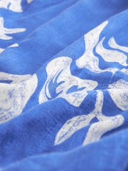 Blue/White Ruffle Sleeve V-Neck Linen Blend Summer Dress - Image 6 of 6