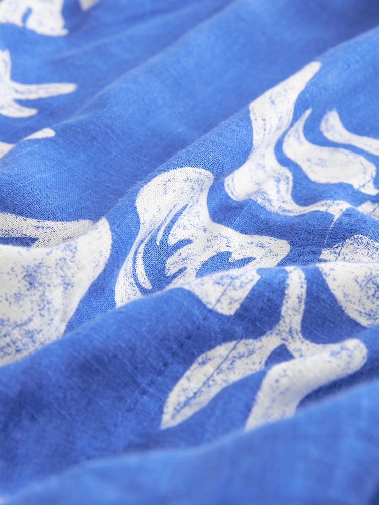 Blue/White Ruffle Sleeve V-Neck Linen Blend Summer Dress - Image 6 of 6