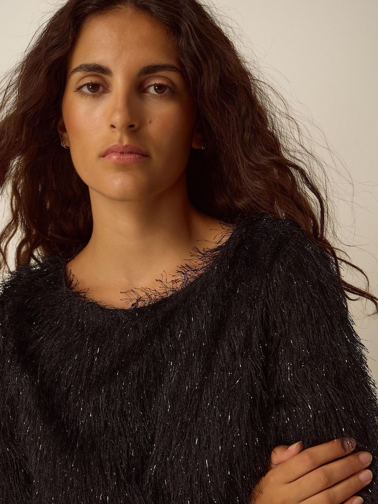 Monsoon Black Tessa Long Sleeve Fringe Top - Image 2 of 5 Monsoon Black Tessa Long Sleeve Fringe Top - Image 2 of 5