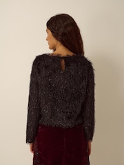 Monsoon Black Tessa Long Sleeve Fringe Top - Image 3 of 5