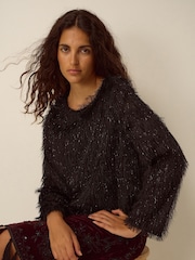 Monsoon Black Tessa Long Sleeve Fringe Top - Image 4 of 5
