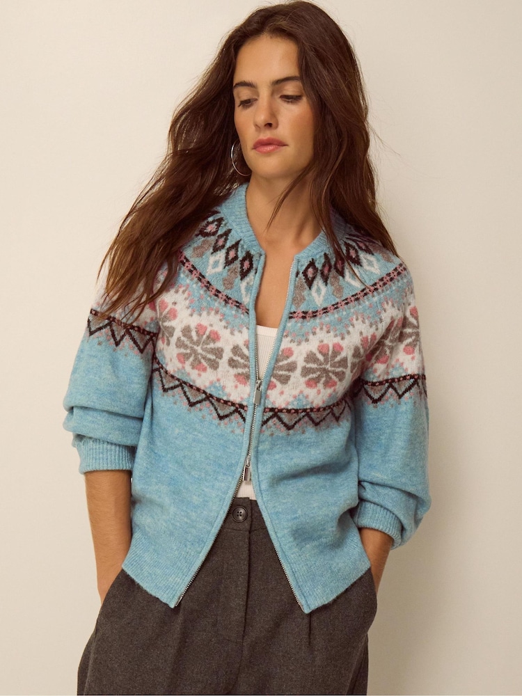 Monsoon Blue Fen Fair Isle Cardigan - Image 1 of 3 Monsoon Blue Fen Fair Isle Cardigan - Image 1 of 3