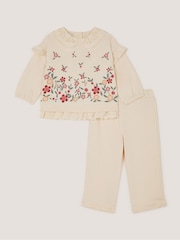 Monsoon Cream Baby Floral Print Sweatshirt & Joggers Set - Image 2 of 4