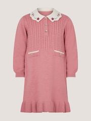 Monsoon Pink Baby Embroidered Cable Knit Dress - Image 1 of 3